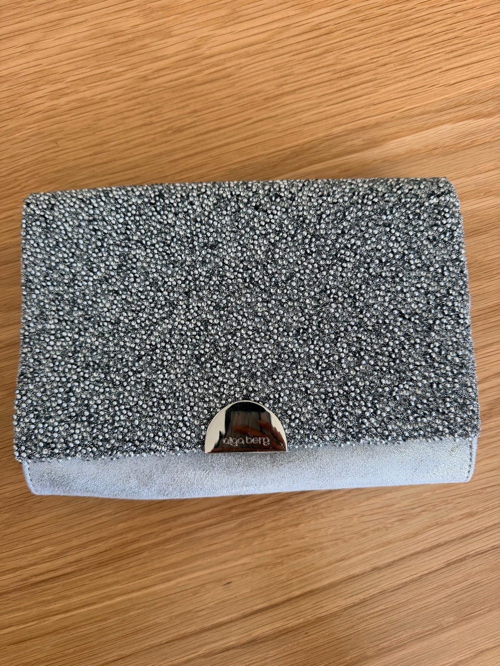 Olga Berg Silver Beaded Evening Clutch